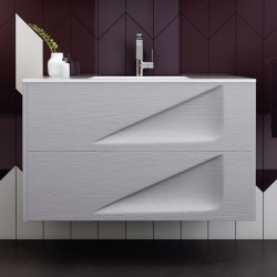 Βάση επίπλου με νιπτήρα 100x46x85 από MDF PET επίτοιχου τύπου με 1 νιπτήρα πορσελάνης, 2 συρτάρια βαρέως τύπου soft close, slim fit, Lacato Light Grey, χρώμα: Ξύλο Γκρι Βάσεις επίπλου με νιπτήρα