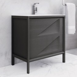Βάση επίπλου με νιπτήρα 80x46x85 από MDF PET επιδαπέδιου τύπου με 1 νιπτήρα πορσελάνης, με 2 συρτάρια βαρέως τύπου soft close, slim fit Lacato Grey, χρώμα: Wenge Βάσεις επίπλου με νιπτήρα