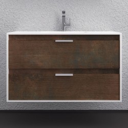 Furniture base with washbasin 100x46x60 material: Wood composite 1 basin wall mounted, color: Chestnut wood Cabinets with wash basin