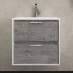 Βάση επίπλου με νιπτήρα 60x46x60 από ξύλο συνθετικό επίτοιχου τύπου με 1 νιπτήρα Solid, με 2 συρτάρια, Light Grey, χρώμα: Ξύλο Γκρι Βάσεις επίπλου με νιπτήρα