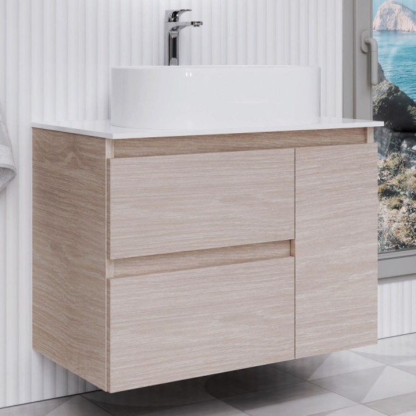 Furniture base with washbasin 80x46x60 material: Wood composite 1 basin wall mounted, color: Wood Oak Cabinets with wash basin Furniture base with washbasin 80x46x60 material: Wood composite 1 basin wall mounted, color: Wood Oak Cabinets with wash basin