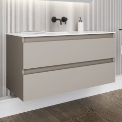 Βάση επίπλου με νιπτήρα 120x46x60 από MDF PET επίτοιχου τύπου με 1 νιπτήρα Solid, με 2 συρτάρια soft close, slim fit, Lacato Vizon, χρώμα: Μπεζ Βάσεις επίπλου με νιπτήρα