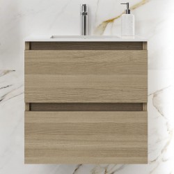 Furniture base with washbasin 60x46x60 material: Wood composite 1 basin wall mounted, color: Wood Oak Cabinets with wash basin