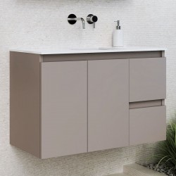 Βάση επίπλου με νιπτήρα 90x46x60 από MDF PET επίτοιχου τύπου με 1 νιπτήρα Solid, με 2 πόρτες και 2 συρτάρια, Lacato Light Grey, χρώμα: Γκρι Βάσεις επίπλου με νιπτήρα