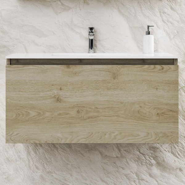 Furniture base with washbasin 100x46x50 material: Wood composite 1 basin wall mounted, color: Wood Oak Cabinets with wash basin Furniture base with washbasin 100x46x50 material: Wood composite 1 basin wall mounted, color: Wood Oak Cabinets with wash basin