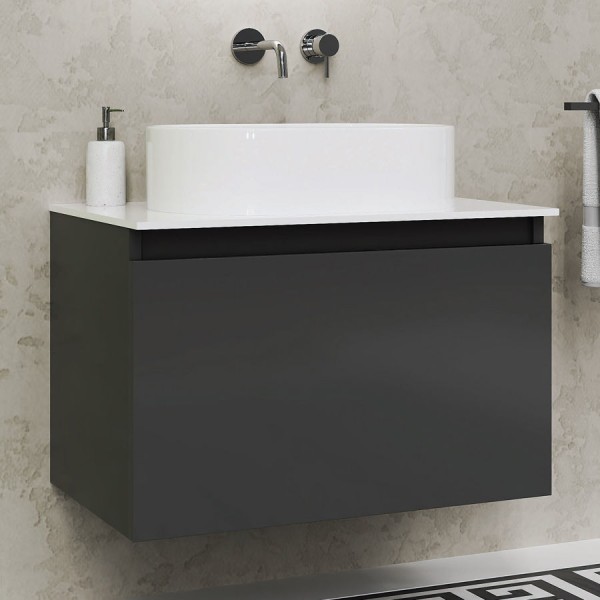 Βάση επίπλου χωρίς νιπτήρα 80x46x80 από MDF PET solid, με 1 συρτάρι, Lacato Grey επίτοιχου τύπου, χρώμα: Γκρι Βάση επίπλου χωρίς νιπτήρα 80x46x80 από MDF PET solid, με 1 συρτάρι, Lacato Grey επίτοιχου τύπου, χρώμα: Γκρι