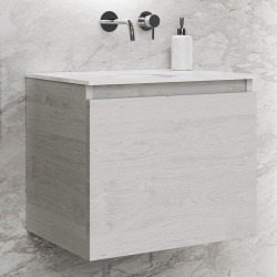 Furniture base with washbasin 60x46x50 material: Wood composite 1 basin wall mounted, color: White wood Cabinets with wash basin