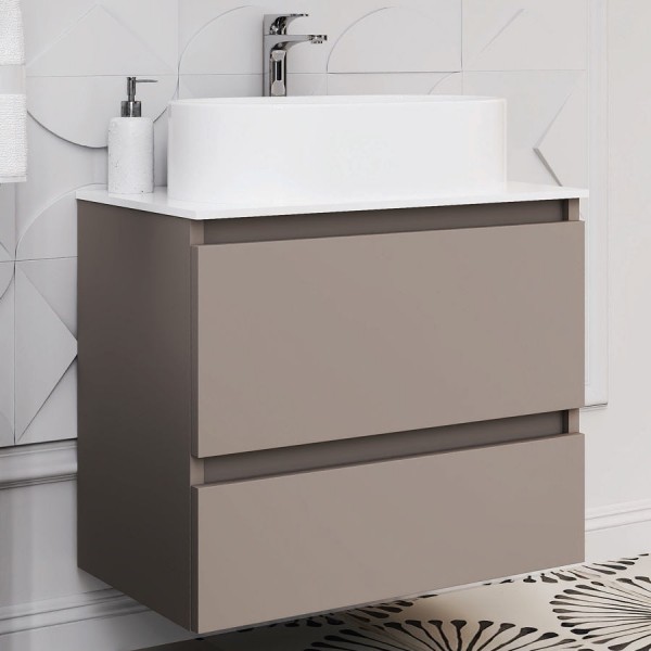 Βάση επίπλου χωρίς νιπτήρα 70x60x46 από MDF PET Solid, με 2 συρτάρια Lacato Vizon επίτοιχου τύπου, χρώμα: Μπεζ Βάσεις επίπλου χωρίς νιπτήρα