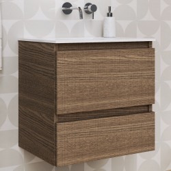Furniture base with washbasin 60x46x60 material: Wood composite 1 basin wall mounted, color: Walnut wood Cabinets with wash basin