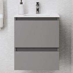Furniture base with washbasin 50x46x60 material: Wood composite 1 basin wall mounted, color: Grey Cabinets with wash basin