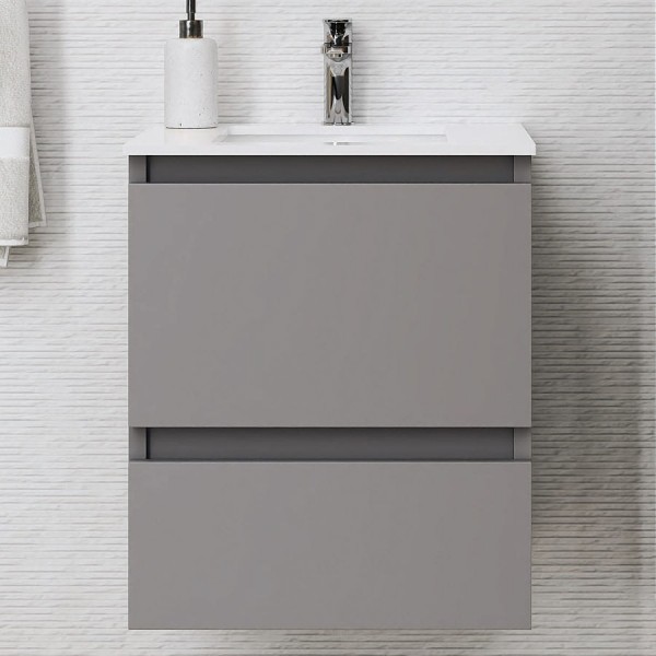 Furniture base with washbasin 50x46x60 material: Wood composite 1 basin wall mounted, color: Grey Cabinets with wash basin