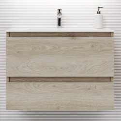 Βάση επίπλου με νιπτήρα 80x46x60 από ξύλο συνθετικό επίτοιχου τύπου με 1 νιπτήρα Solid, με 1 πόρτα με ανάκλιση & 1 συρτάρι, Oak, χρώμα: Ξύλο Δρυς Βάσεις επίπλου με νιπτήρα