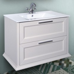 Furniture base with washbasin 80x47x60 material: Wood composite 1 basin wall mounted, color: White Cabinets with wash basin