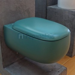 Σετ Λεκάνη επίτοιχη (κρεμαστή) υψηλής πίεσης + Κάλυμμα soft closing Rimless Wrapover κρυφή στήριξη Laguna Matt 55x36 επιφάνεια: Ματ, χρώμα: Πράσινο