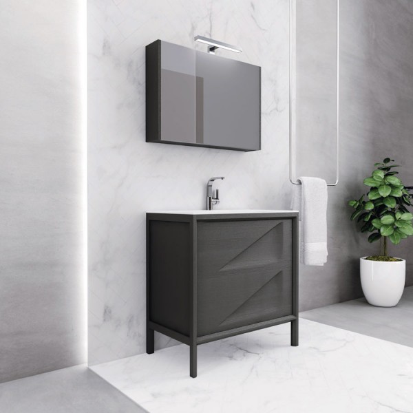 Bathroom furniture set with washbasin 80x46x60 material: MDF PET countertop, color: Grey Bathroom furniture sets Bathroom furniture set with washbasin 80x46x60 material: MDF PET countertop, color: Grey Bathroom furniture sets
