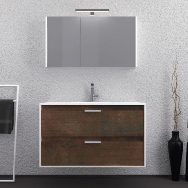 Bathroom furniture set with washbasin 100x46x60 material: Wood composite wall mounted, color: Chestnut wood Bathroom furniture sets Bathroom furniture set with washbasin 100x46x60 material: Wood composite wall mounted, color: Chestnut wood Bathroom furniture sets