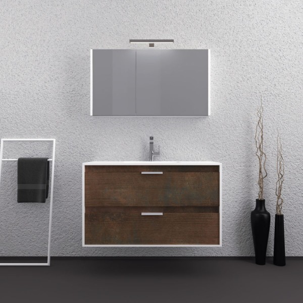 Bathroom furniture set with washbasin 100x46x60 material: Wood composite wall mounted, color: Chestnut wood Bathroom furniture sets Bathroom furniture set with washbasin 100x46x60 material: Wood composite wall mounted, color: Chestnut wood Bathroom furniture sets