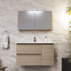 Έπιπλο μπάνιου κομπλέ με νιπτήρα, 90x46x60 από ξύλο συνθετικό επίτοιχου τύπου με νιπτήρα solid surface  & καθρέφτη με ντουλάπι, Brown, χρώμα: Ξύλο Δρυς Έπιπλα μπάνιου κομπλέ