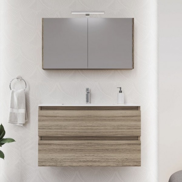 Bathroom furniture set with washbasin 100x46x60 material: MDF PET wall mounted, color: Beige Bathroom furniture sets Bathroom furniture set with washbasin 100x46x60 material: MDF PET wall mounted, color: Beige Bathroom furniture sets