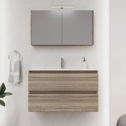 Bathroom furniture set with washbasin 100x46x60 material: Wood composite wall mounted, color: Wood Oak