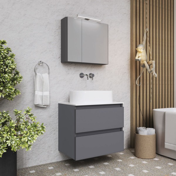 Bathroom furniture set without washbasin 70x46x60 material: MDF PET wall mounted, color: Grey Bathroom furniture sets Bathroom furniture set without washbasin 70x46x60 material: MDF PET wall mounted, color: Grey Bathroom furniture sets