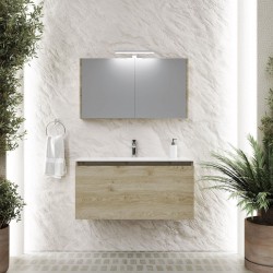Bathroom furniture set with washbasin 100x46x50 material: Wood composite wall mounted, color: Wood Oak Bathroom furniture sets