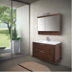 Bathroom furniture set with washbasin 100x46x60 material: Wood composite wall mounted, color: Walnut wood