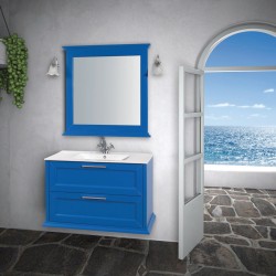 Bathroom furniture set with washbasin 90x47x60 material: Wood composite wall mounted, color: Blue