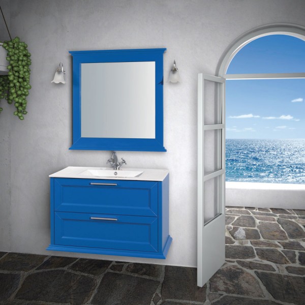 Bathroom furniture set with washbasin 90x47x60 material: Wood composite wall mounted, color: Blue Bathroom furniture sets Bathroom furniture set with washbasin 90x47x60 material: Wood composite wall mounted, color: Blue Bathroom furniture sets