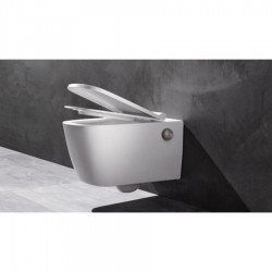 Wall-mounted toilet with shower & toilet seat, style: Wrapover Self-Cleaning simple 54x40 surface: Glossy, color: White Wall-mounted shower-toilets