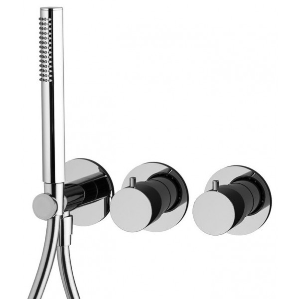 Shower tap Wall-mounted external part 2 way 3 holes material: Brass mixer with hand shower, hose and holder, color: Chrome surface: Glossy Wall-mounted - external part