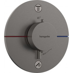 Shower tap Wall-mounted external part 2 way material: Brass thermostatic With plate with separate exits without hand shower, hose and holder, color: Dark Grey surface: Brushed Wall-mounted - external part