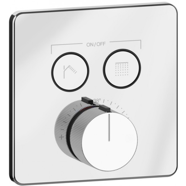 Shower tap Wall-mounted external part 2 way material: Brass thermostatic With plate with separate exits without hand shower, hose and holder, color: Chrome surface: Glossy Wall-mounted - external part