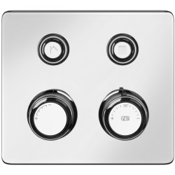 Shower tap Wall-mounted external part 2 way material: Brass thermostatic With plate with separate exits without hand shower, hose and holder push-button on/off controls, color: Chrome surface: Glossy Wall-mounted - external part