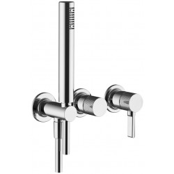 Shower tap Wall-mounted external part 2 way 3 holes material: Brass thermostatic with hand shower, hose and holder, color: Chrome surface: Glossy Wall-mounted - external part