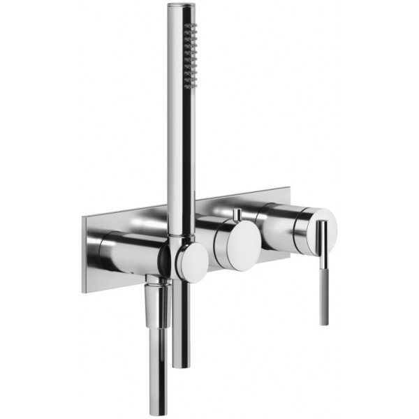 Shower tap Wall-mounted external part 2 way material: Brass mixer with hand shower, hose and holder With plate, color: Chrome surface: Glossy Wall-mounted - external part
