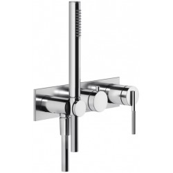 Shower tap Wall-mounted external part 2 way material: Brass mixer with hand shower, hose and holder With plate, color: Chrome surface: Glossy