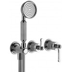 Shower tap Wall-mounted external part 2 way 3 holes material: Brass mixer with hand shower, hose and holder, color: Chrome surface: Glossy Wall-mounted - external part