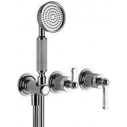 Shower tap Wall-mounted external part 2 way 3 holes material: Brass mixer with hand shower, hose and holder, color: Chrome surface: Glossy Wall-mounted - external part