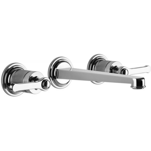 Wash basin tap Wall-mounted - external part 3 holes dual-level Without waste, color: Chrome 20,1cm material: Brass surface: Glossy Wall-mounted - external part