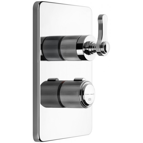 Shower tap Wall-mounted external part 2 way material: Brass thermostatic With plate without hand shower, hose and holder, color: Chrome surface: Glossy Wall-mounted - external part