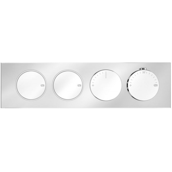 Shower tap Wall-mounted external part 2 way material: Brass thermostatic With plate with separate exits without hand shower, hose and holder push-button on/off controls, color: Chrome surface: Glossy Wall-mounted - external part