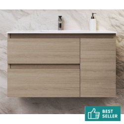 Furniture base with washbasin 100x46x60 material: Wood composite 1 basin wall mounted, color: Wood Oak Cabinets with wash basin