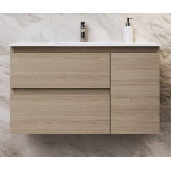 Βάση επίπλου με νιπτήρα 100x46x60 από ξύλο συνθετικό επίτοιχου τύπου με 1 νιπτήρα πορσελάνης, Oak, χρώμα: Ξύλο Δρυς Βάσεις επίπλου με νιπτήρα
