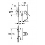 Μπαταρία ντουζιέρας επίτοιχη αναμεικτική από ορείχαλκο κορμός (χωρίς τηλέφωνο, σπιράλ, στήριγμα)  , Matte Black, χρώμα: Μαύρο επιφάνεια: Ματ Επίτοιχες