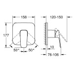 Shower tap Wall-mounted external part 1 way material: Brass mixer With plate without hand shower, hose and holder, color: Black surface: Matt Wall-mounted - external part