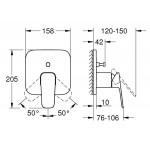 Μπαταρία ντουζιέρας εντοιχιζόμενη εξωτερικό μέρος 2 εξόδων αναμεικτική από ορείχαλκο με πλακέτα, χρώμα: Μαύρο επιφάνεια: Ματ Εντοιχιζόμενες εξωτερικό μέρος