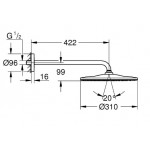 Κεφαλή ντους επίτοιχος τύπος 31x31 από ABS 1 ροής 310, & βραχίονα 42,2cm, Brushed Warm Sunset, χρώμα: Ροζ Χρυσό επιφάνεια: Βουρτσισμένη Κεφαλές ντους