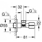 Διακόπτης γωνιακός 1/2” 'x1/2” από ορείχαλκο, χρώμα: Χρωμέ επιφάνεια: Γυαλιστερή Διακόπτες, Κάνουλες