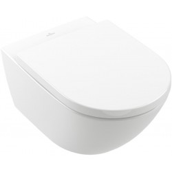 Wall-mounted toilet & toilet seat soft closing, style: Wrapover hidden fixation Self-Cleaning / Rimless 56x37 surface: Glossy, color: White Wall-mounted